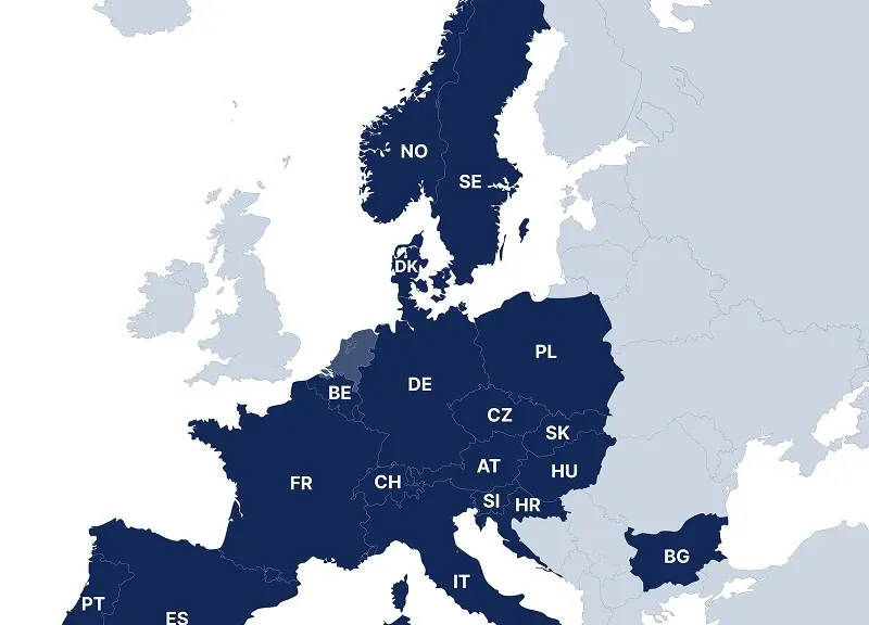 Mapa zasięgu opłat drogowych OMV SmartPass w Europie